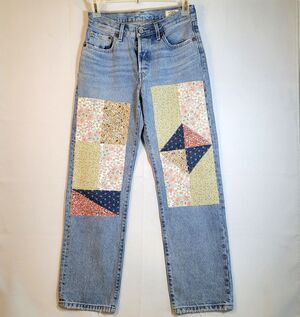 Levi's 501 NWOT 150th Anniversary 90s Patchwork Jeans Road Tripping Size 26"x30”
